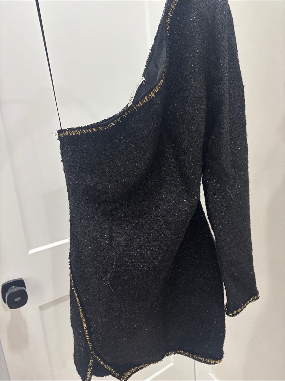 Zara Black One-Shoulder Dress with Gold Trim